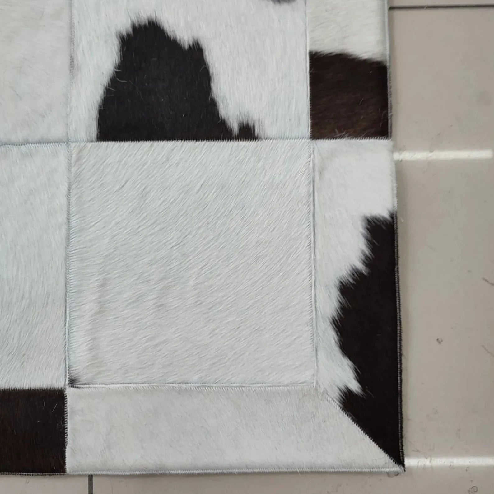 Cowhide Square Black White Rug