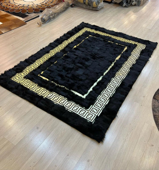 Luxury Black Gold Fluffy Sheepskin Rug