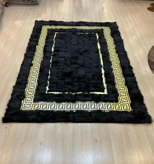 Luxury Black Gold Fluffy Sheepskin Rug