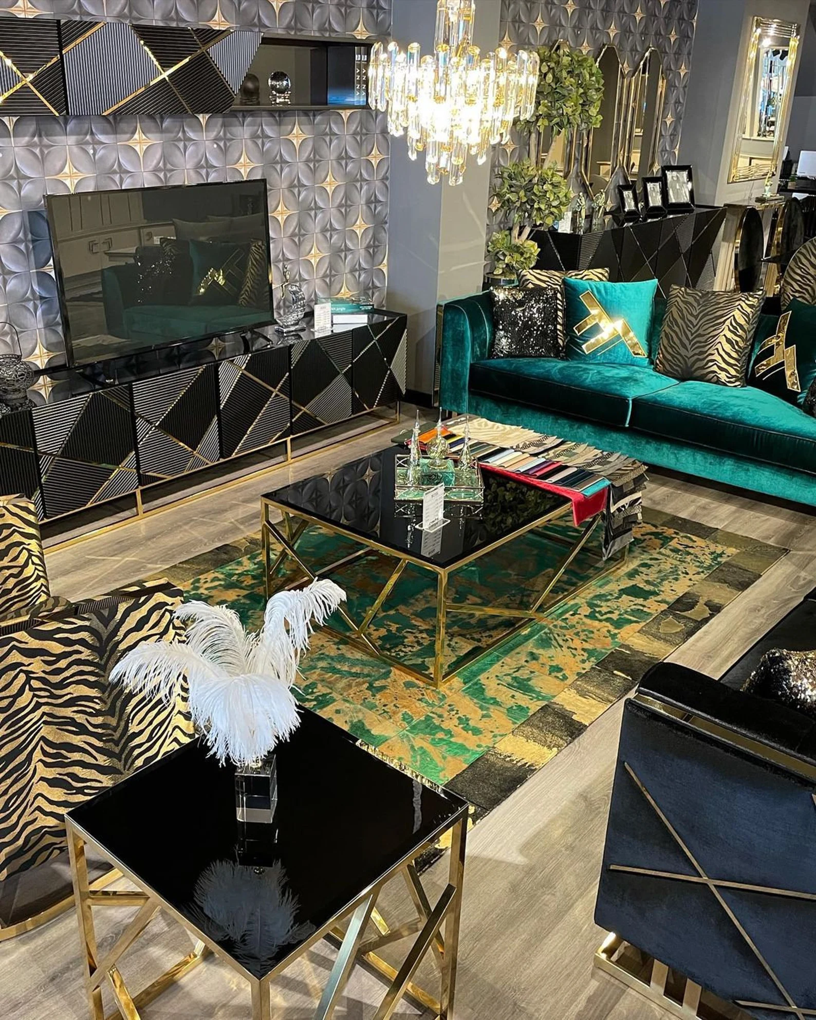 Green Gold Cowhide Luxury Rug