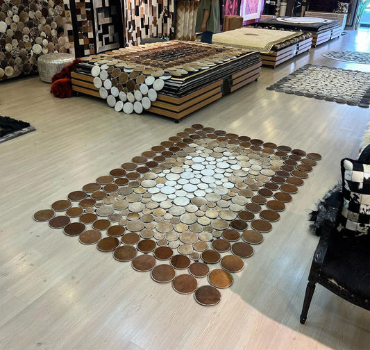 Geometric Patchwork Brown Cowhide Rug