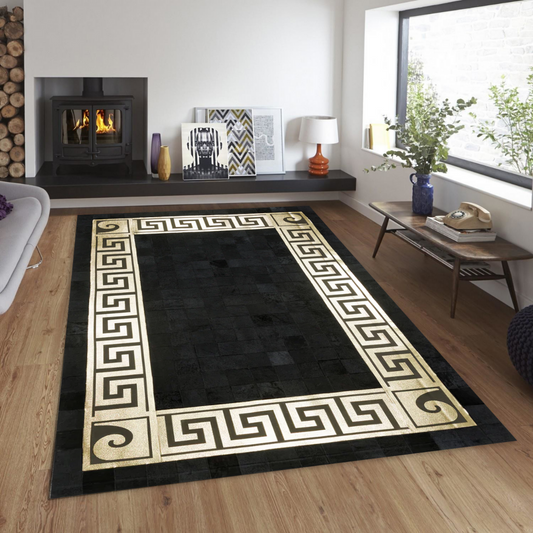 Luxury Cowhide Black Gold Rug