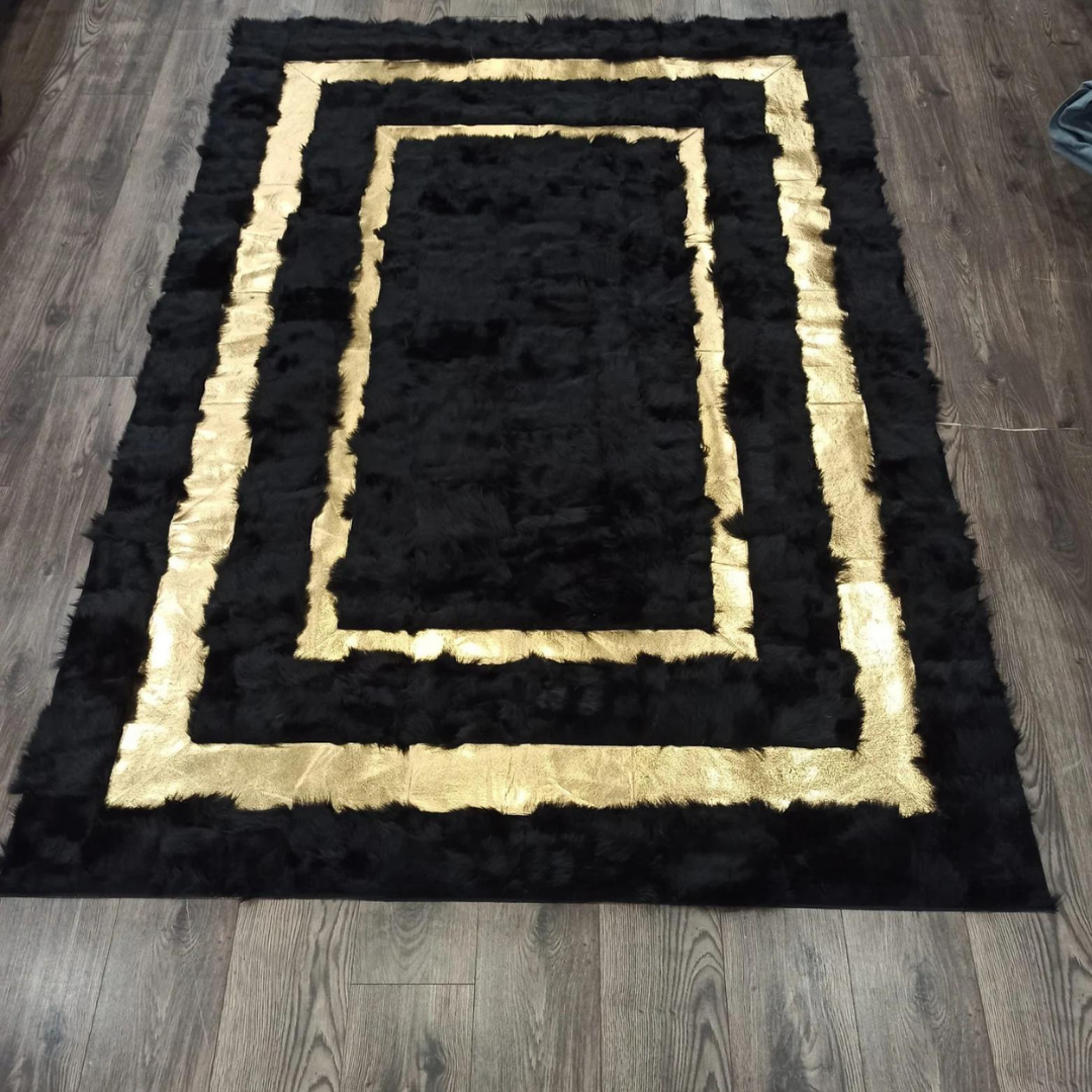 Sheepskin Black Gold Fluffy Rug