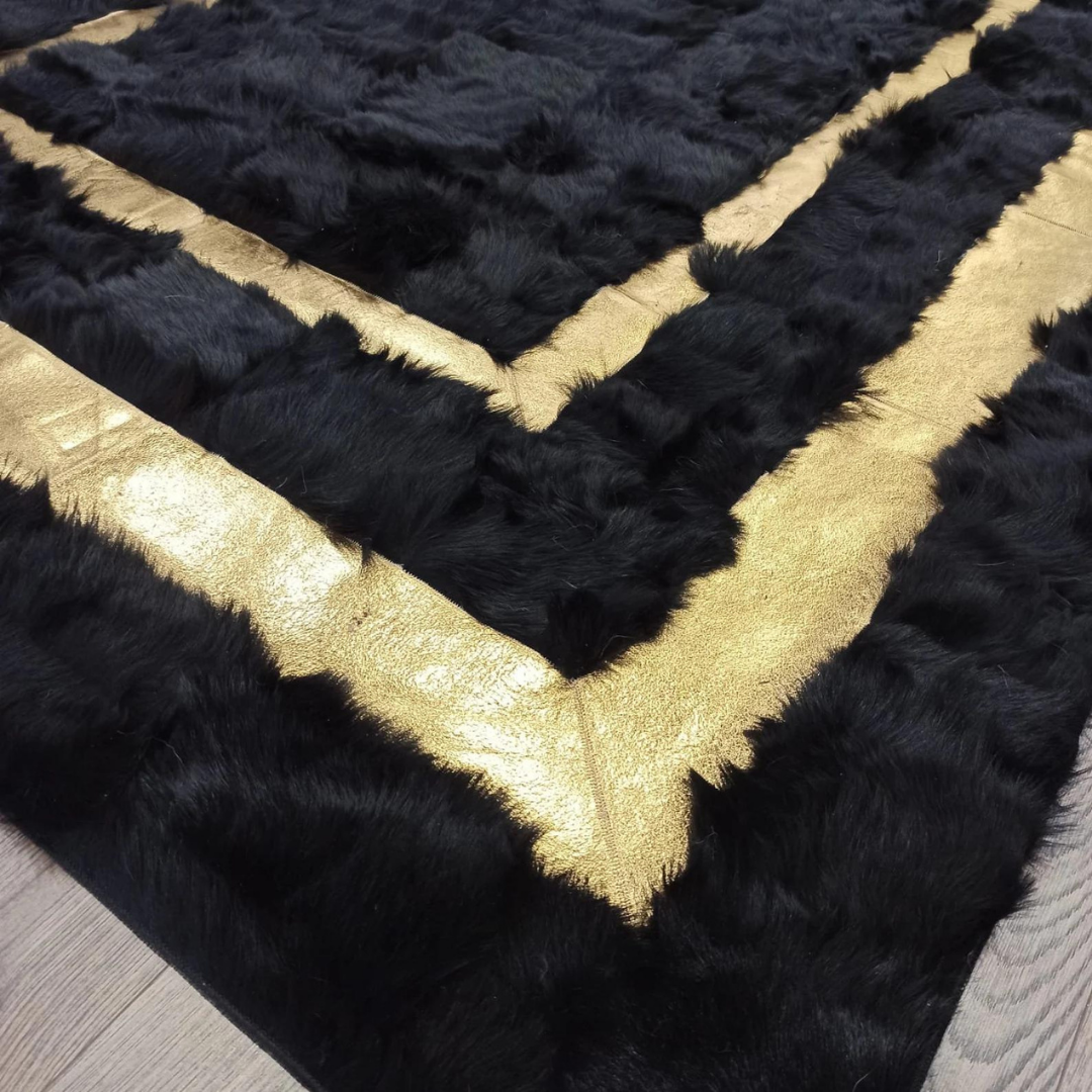 Sheepskin Black Gold Fluffy Rug