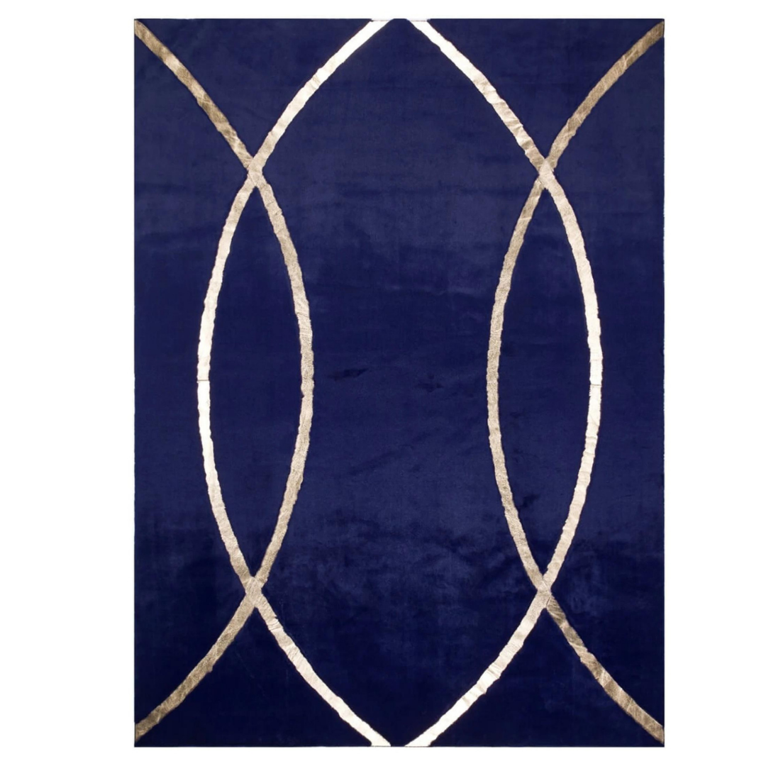 Navy Blue and Gold Plush Rug