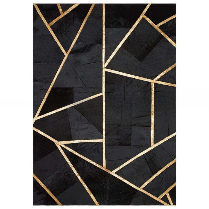 Black Gold Cowhide Leather Rug