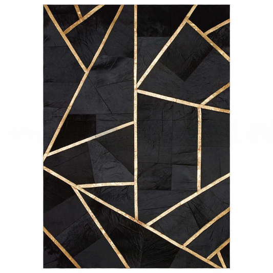 Black Gold Cowhide Leather Rug