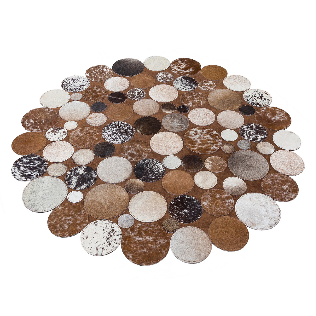 Tricolor Round Cowhide Rug