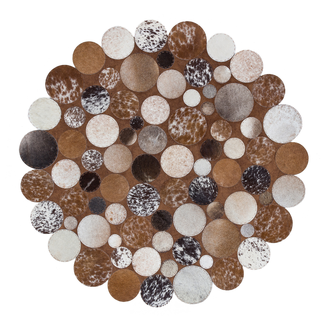 Tricolor Round Cowhide Rug