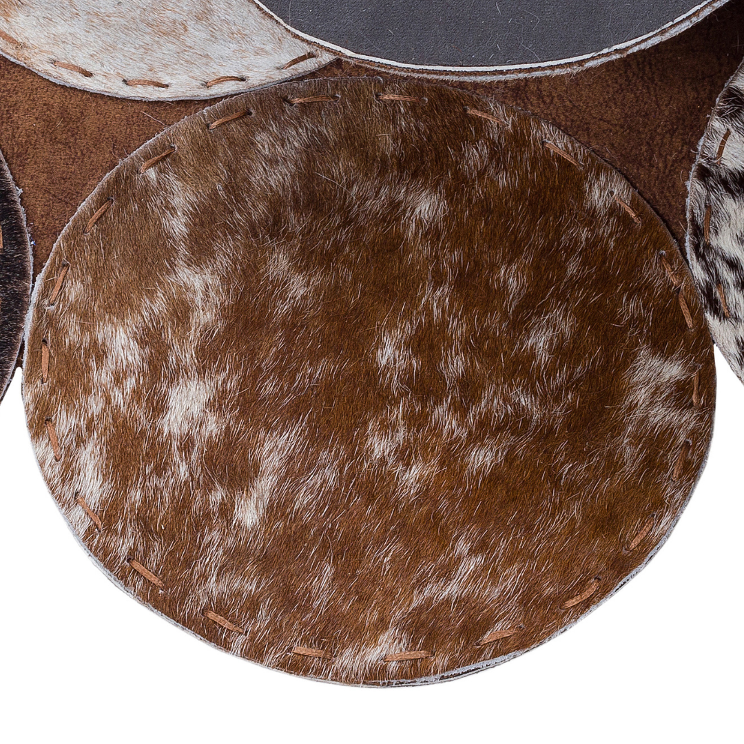 Tricolor Round Cowhide Rug