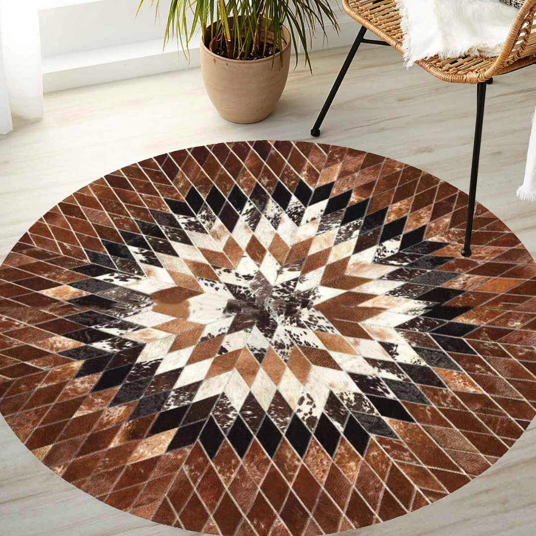 Round Cowhide Geometric Rug