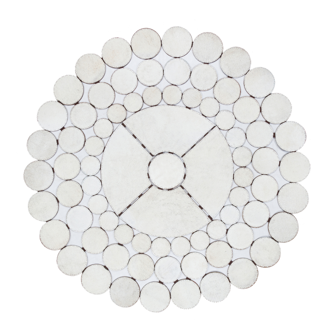 White Round Cowhide Rug