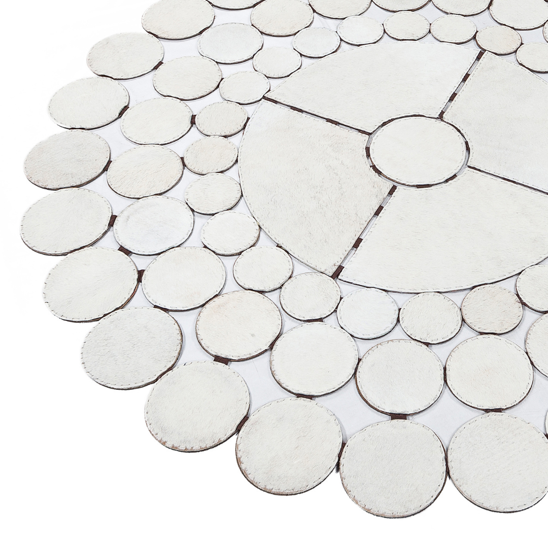 White Round Cowhide Rug