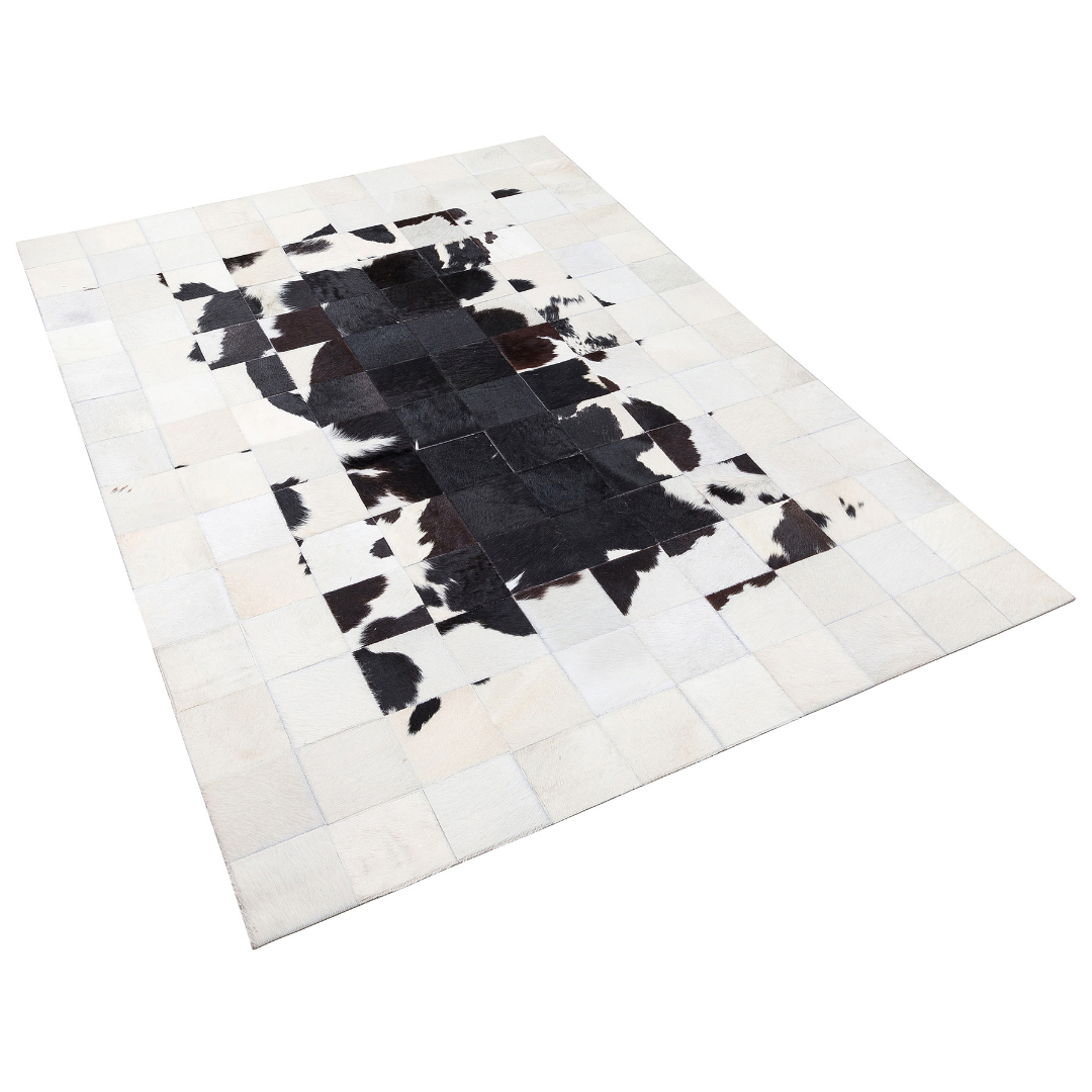 White Black Real Cowhide Rug