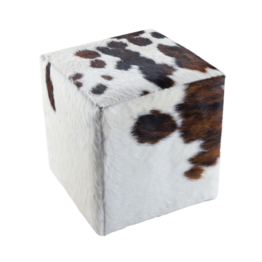 Brown White Cowhide Pouff