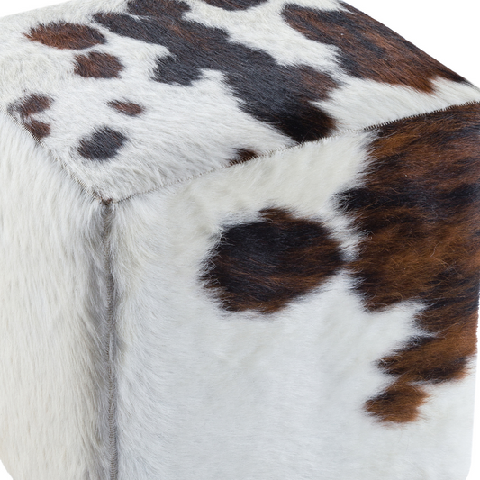 Brown White Cowhide Pouff