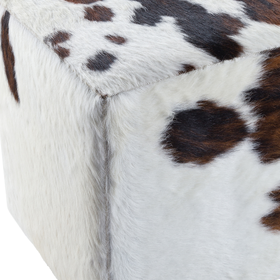 Brown White Cowhide Pouff