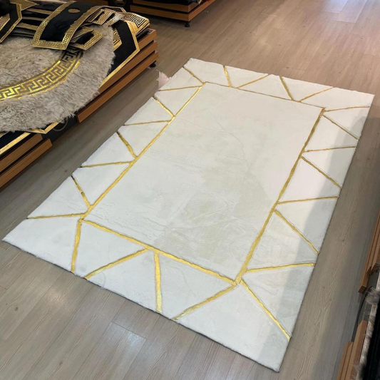 Plush White Gold Living Room Rug