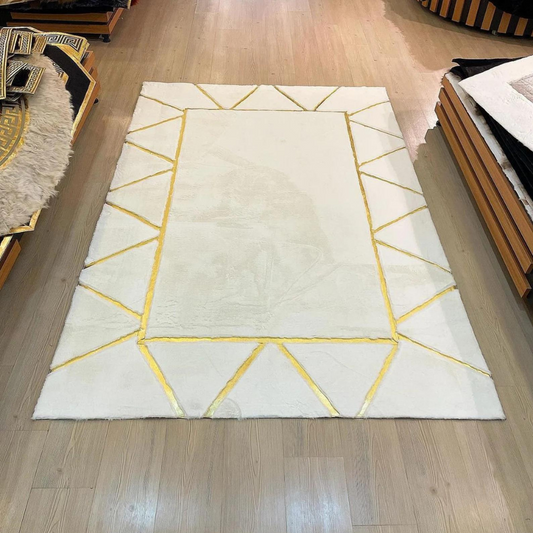 Plush White Gold Living Room Rug