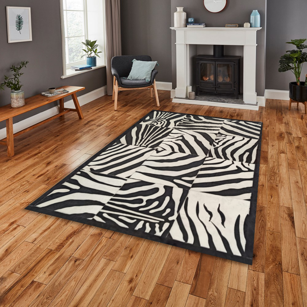 Zebra Print Genuine Cowhide Rug